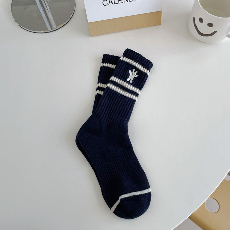 Autumn And Winter Women's Embroidered Bear Tube Socks