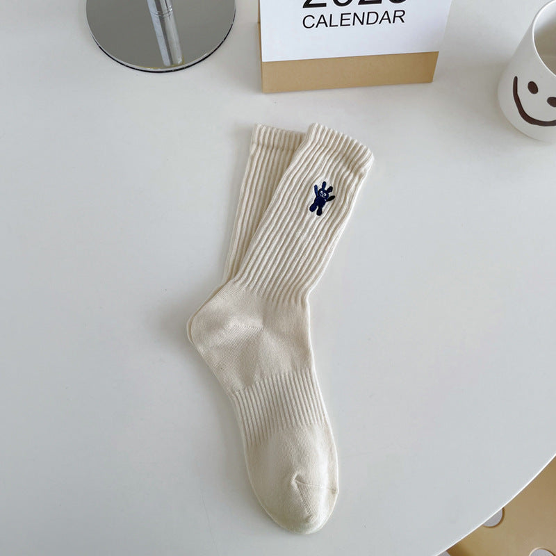 Autumn And Winter Women's Embroidered Bear Tube Socks