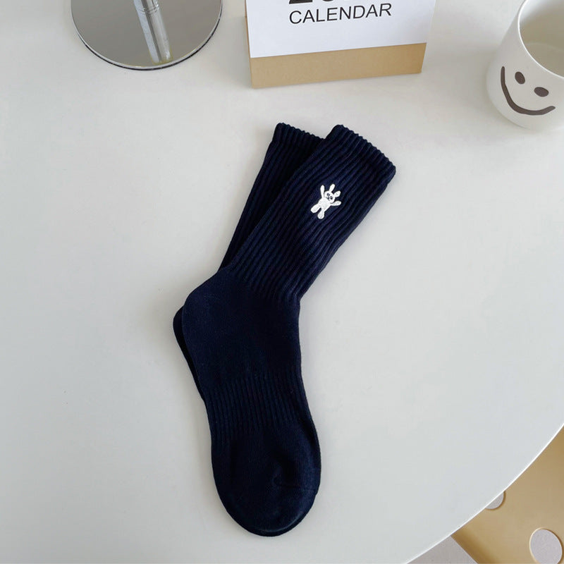 Autumn And Winter Women's Embroidered Bear Tube Socks
