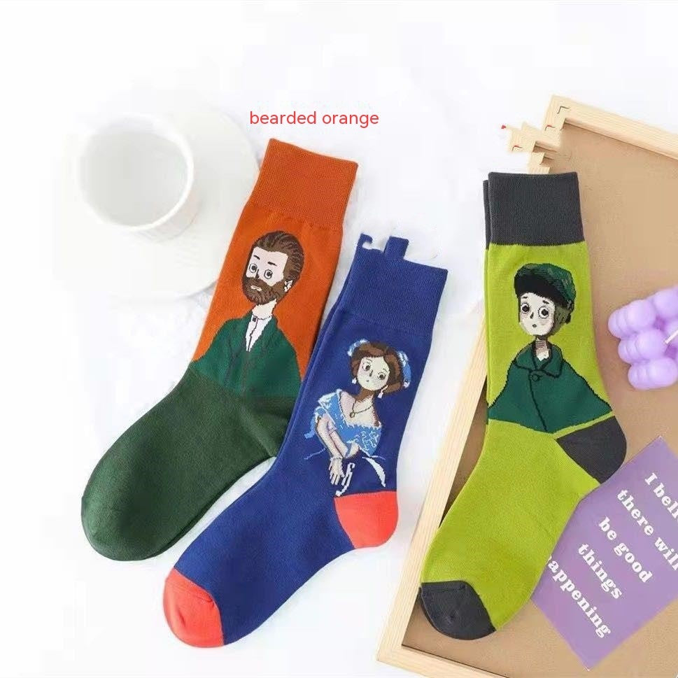 Cartoon High Tube Oil Painting Socks For Men And Women