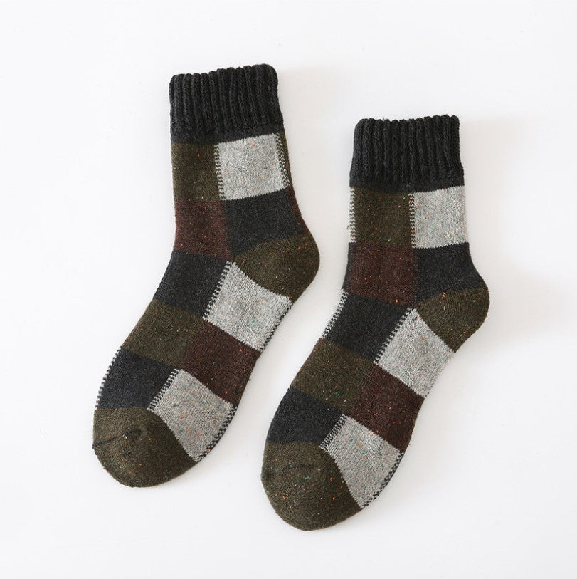 Thickened Wool Socks Men's Plush Warm Retro Checker