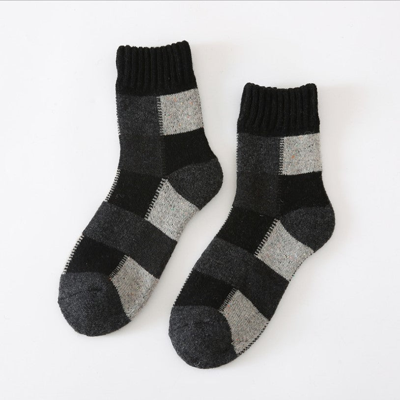 Thickened Wool Socks Men's Plush Warm Retro Checker