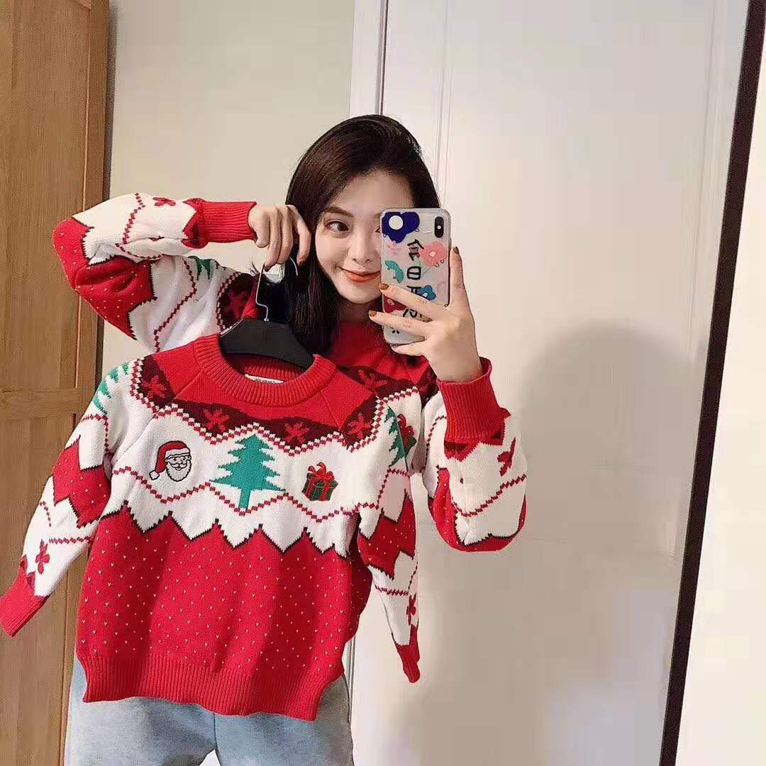 Christmas Sweater Pure Cotton Knitted Embroidery Pattern Parent-child