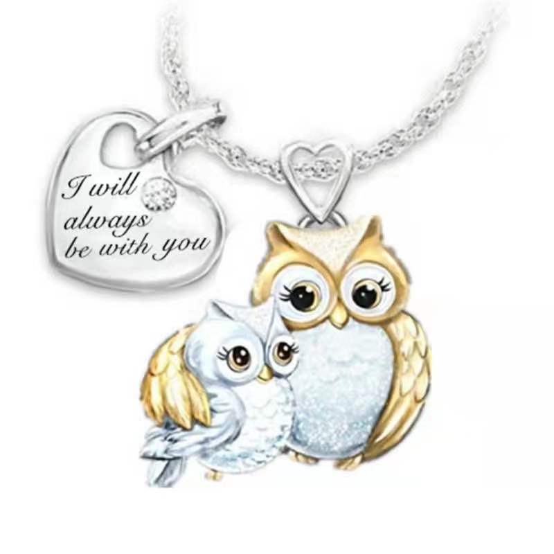 Two-tone Parent-child Owl Necklace Ring