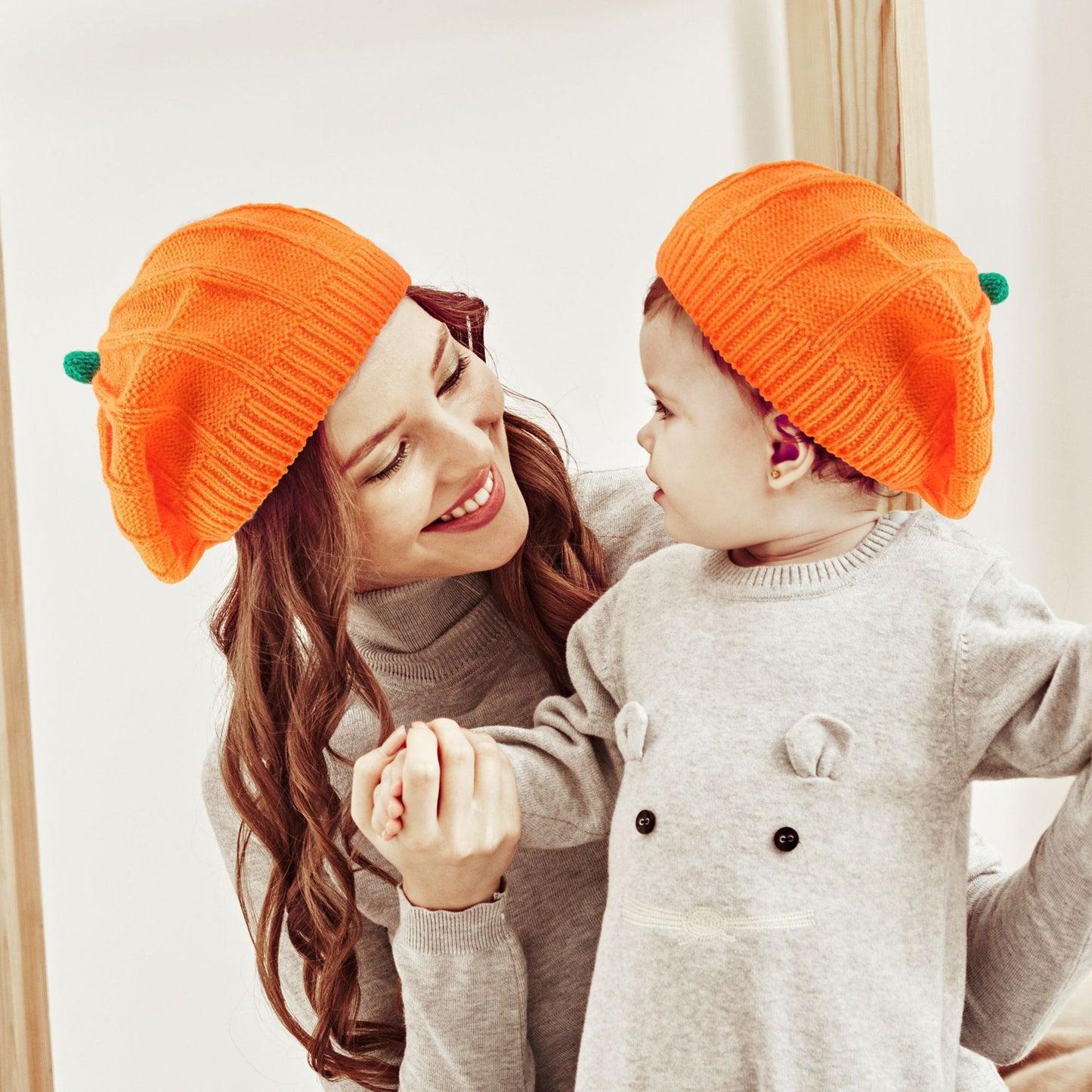 Halloween Pumpkin Parent Child Knitted Hat Warm And Cute Orange Beret