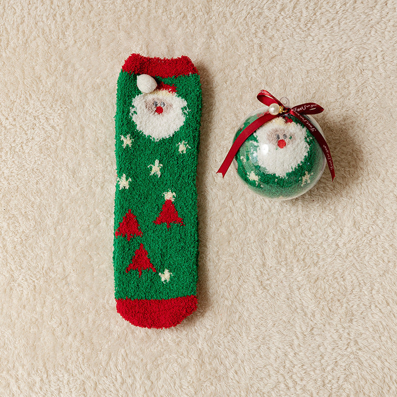 Tide Christmas Ball Coral Fleece Socks