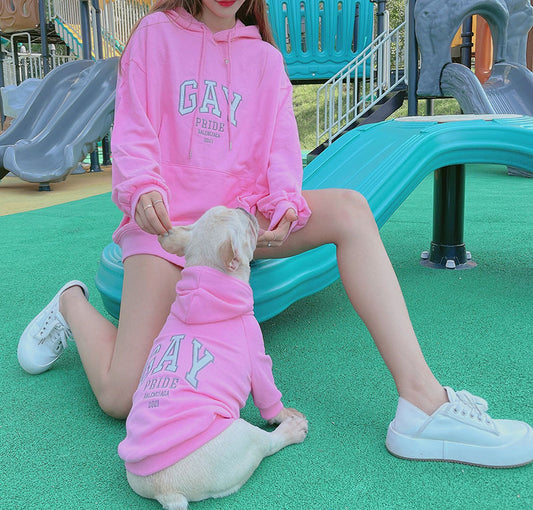 Washed Cotton Pet Parent-Child Embroidered Patch Letter Sweatshirt