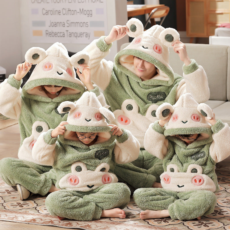 Children's Plush Parent-child Pajamas Warm Home Clothes