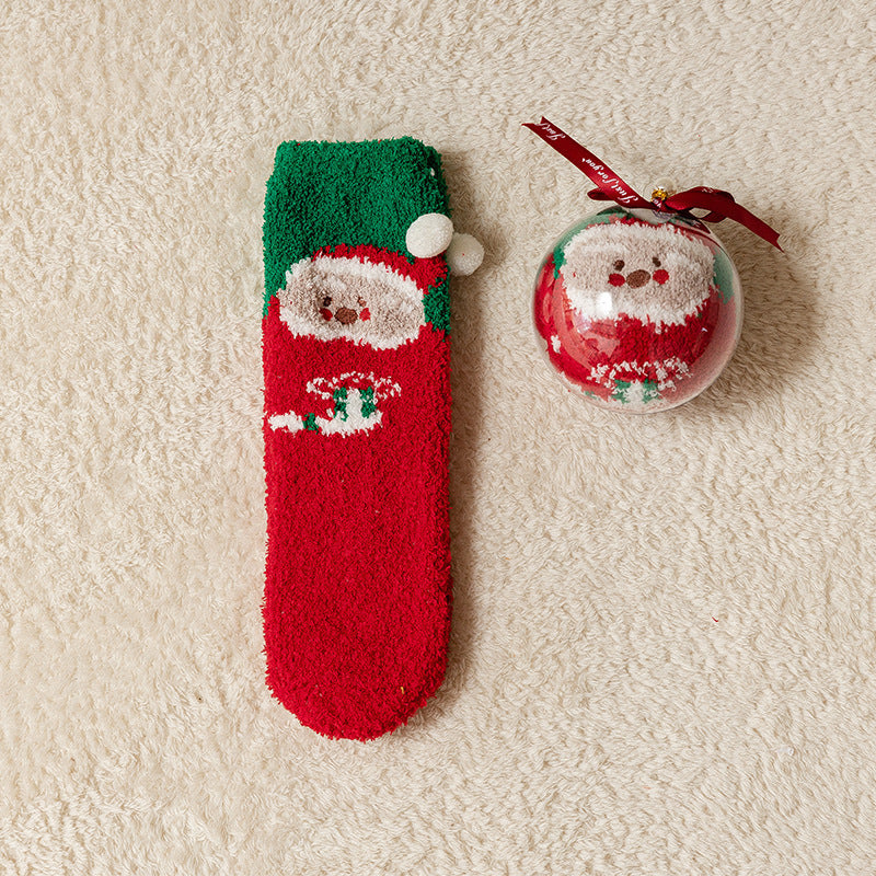 Tide Christmas Ball Coral Fleece Socks