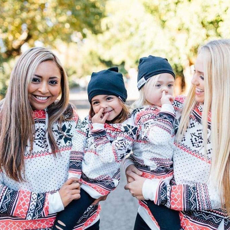 Christmas Parent-Child Hooded Sweater With Snowflake Print