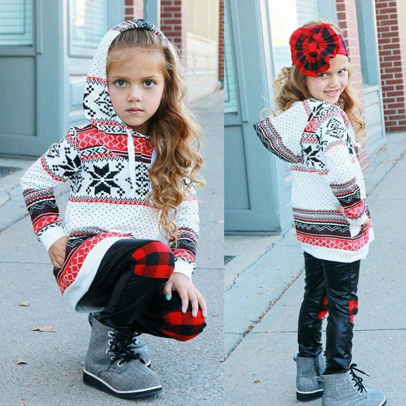 Christmas Parent-Child Hooded Sweater With Snowflake Print