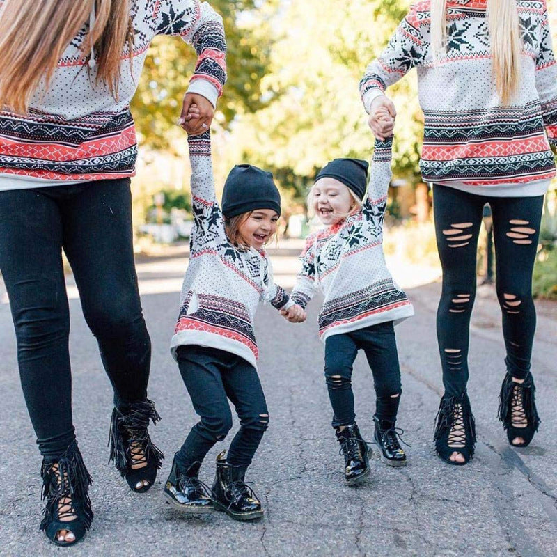 Christmas Parent-Child Hooded Sweater With Snowflake Print