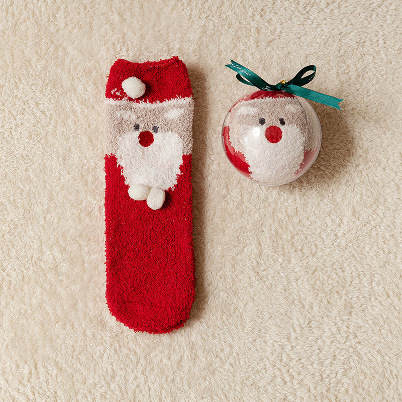 Tide Christmas Ball Coral Fleece Socks