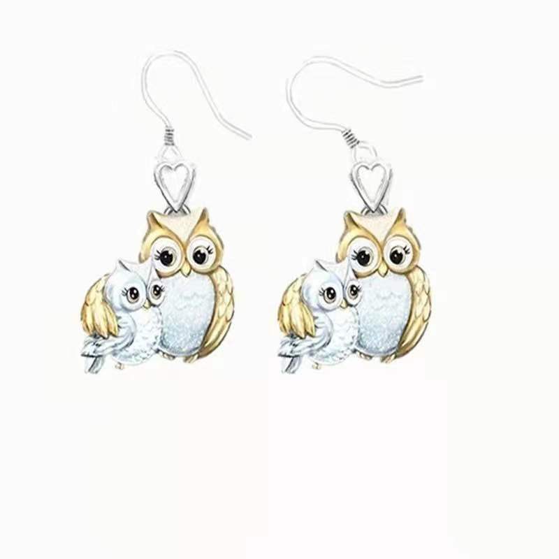 Two-tone Parent-child Owl Necklace Ring