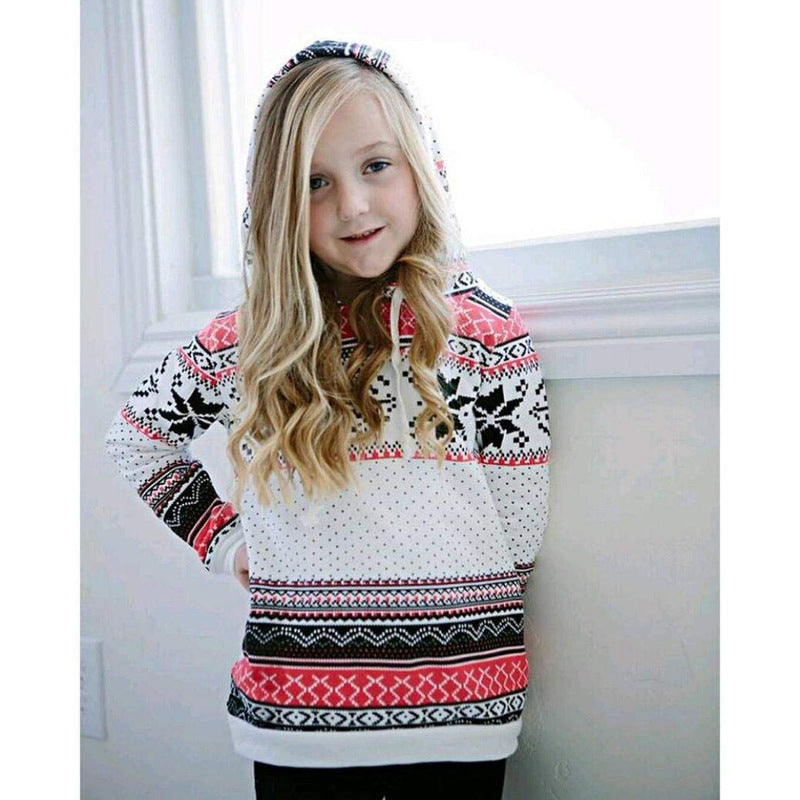 Christmas Parent-Child Hooded Sweater With Snowflake Print