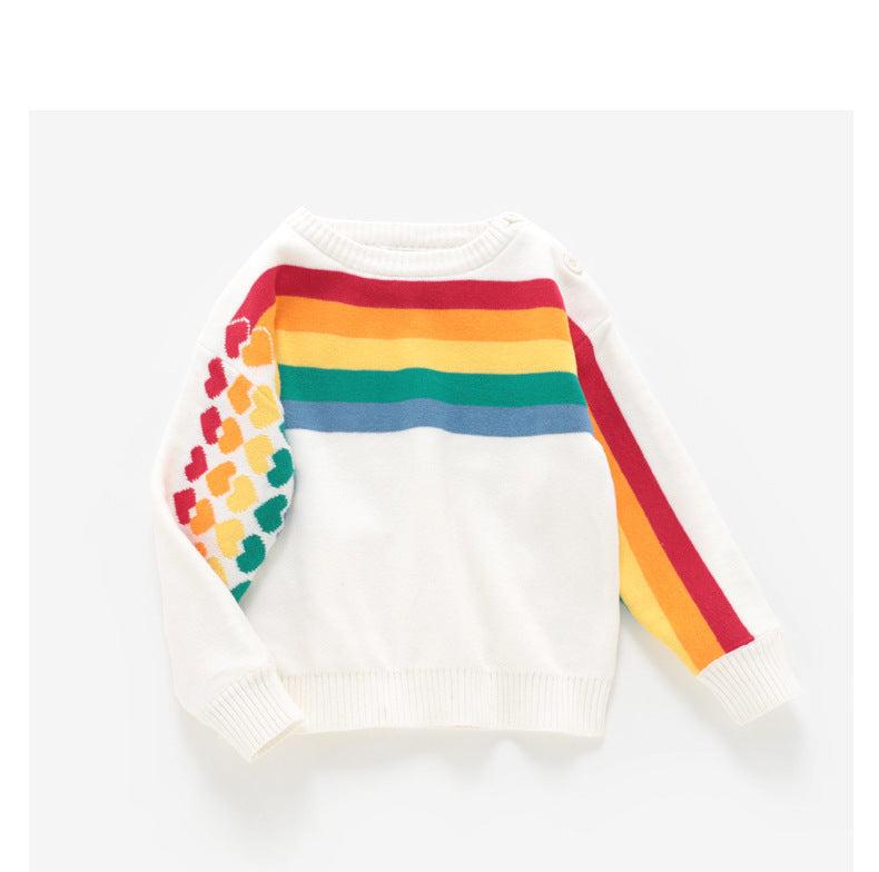 Parent-child Korean Style Rainbow Horizontal Bar Heart Knitted Pullover Parent-child Sweater