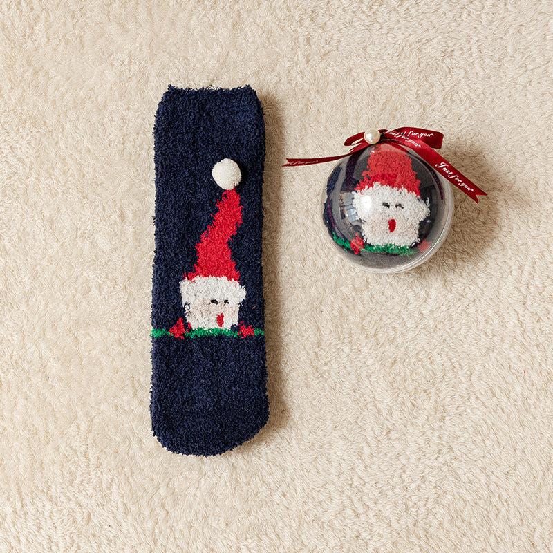 Tide Christmas Ball Coral Fleece Socks