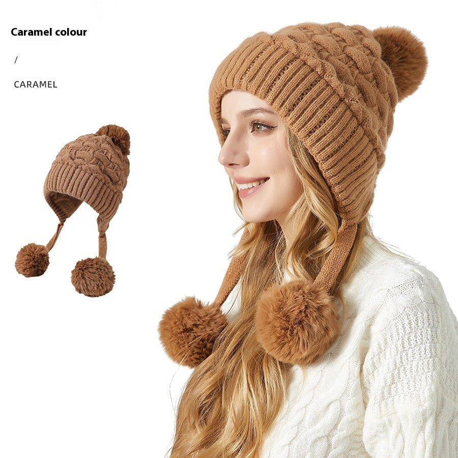 Shuttlecock Thickened Rabbit Fur Hat Children Fleece-lined Warm Knitted Hat