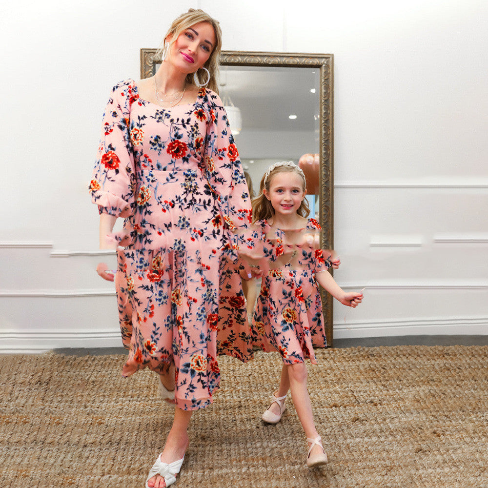 Big Flower Print Parent-child Dress