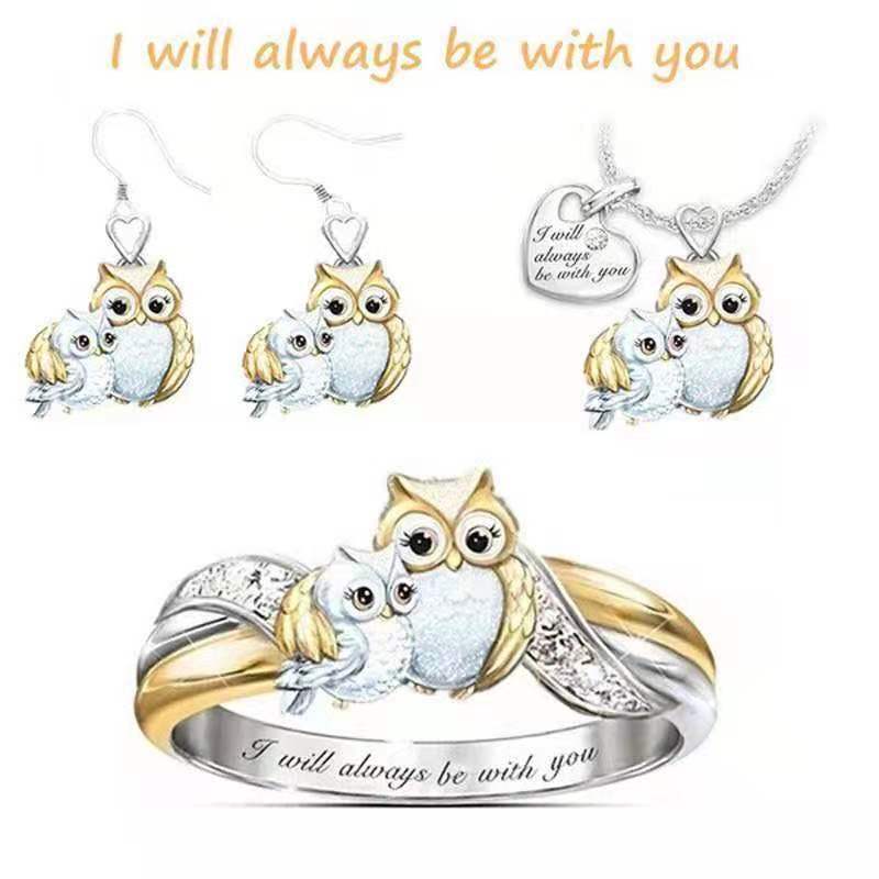 Two-tone Parent-child Owl Necklace Ring