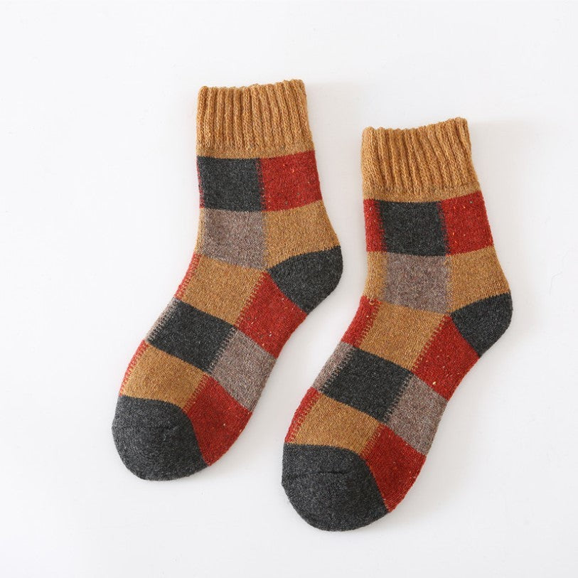 Thickened Wool Socks Men's Plush Warm Retro Checker