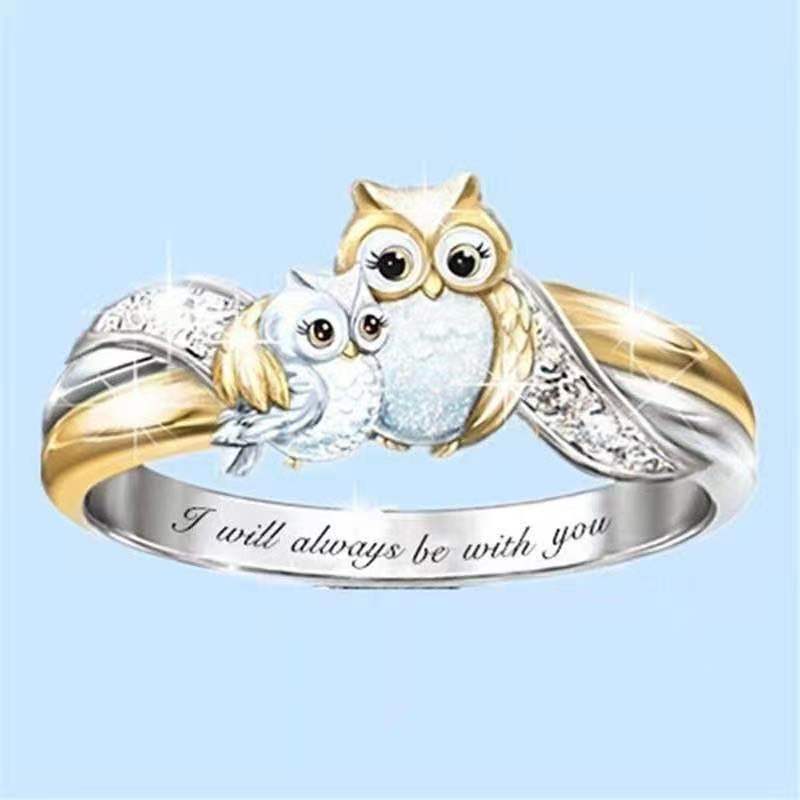 Two-tone Parent-child Owl Necklace Ring