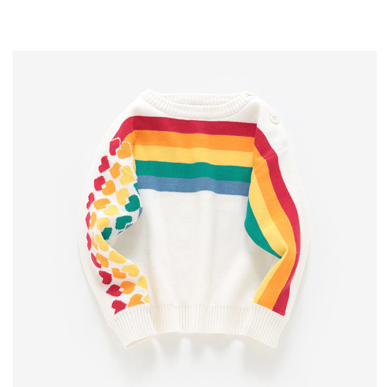 Parent-child Korean Style Rainbow Horizontal Bar Heart Knitted Pullover Parent-child Sweater