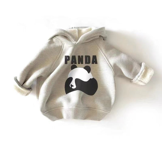 Cartoon Panda Plus Velvet Parent-child Hooded Long Sleeves