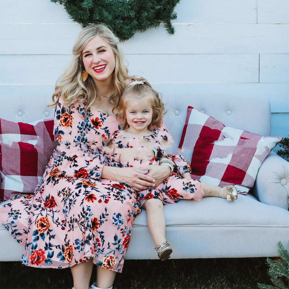 Big Flower Print Parent-child Dress