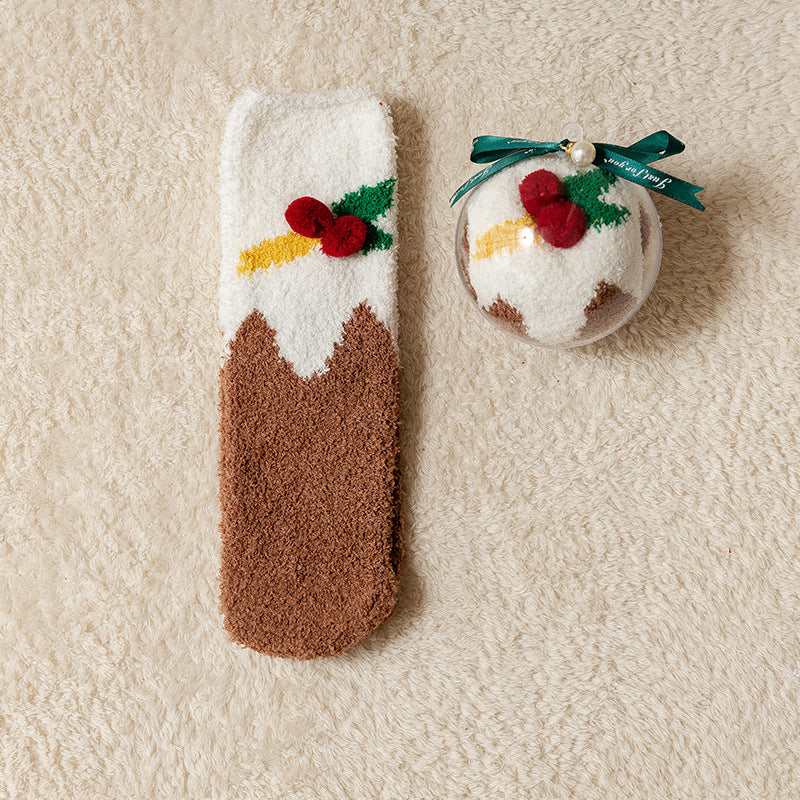 Tide Christmas Ball Coral Fleece Socks