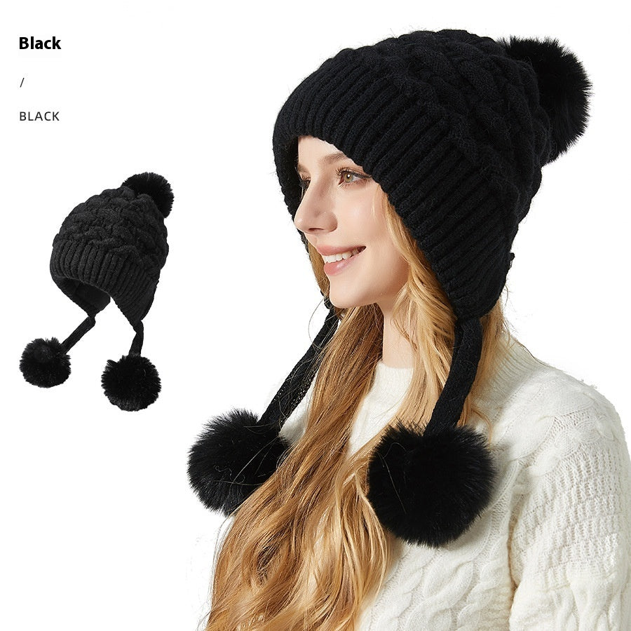 Shuttlecock Thickened Rabbit Fur Hat Children Fleece-lined Warm Knitted Hat