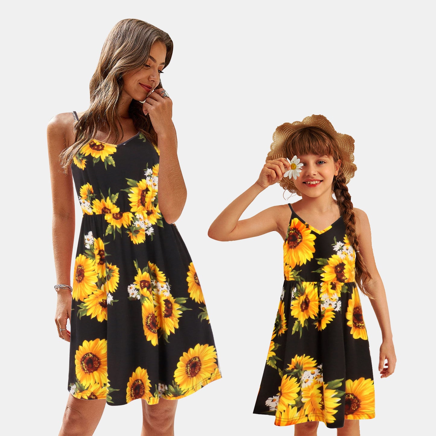 Parent-child Wear Leisure Vacation Waist Trimming Loose Printing Mid-length Dress