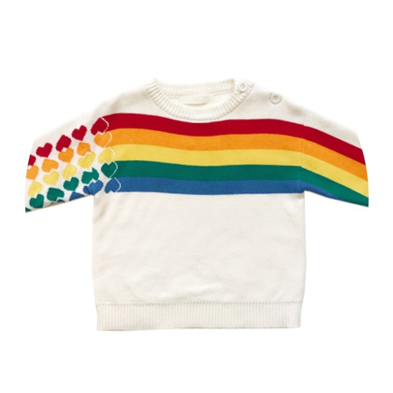 Parent-child Korean Style Rainbow Horizontal Bar Heart Knitted Pullover Parent-child Sweater