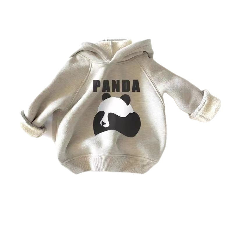 Cartoon Panda Plus Velvet Parent-child Hooded Long Sleeves