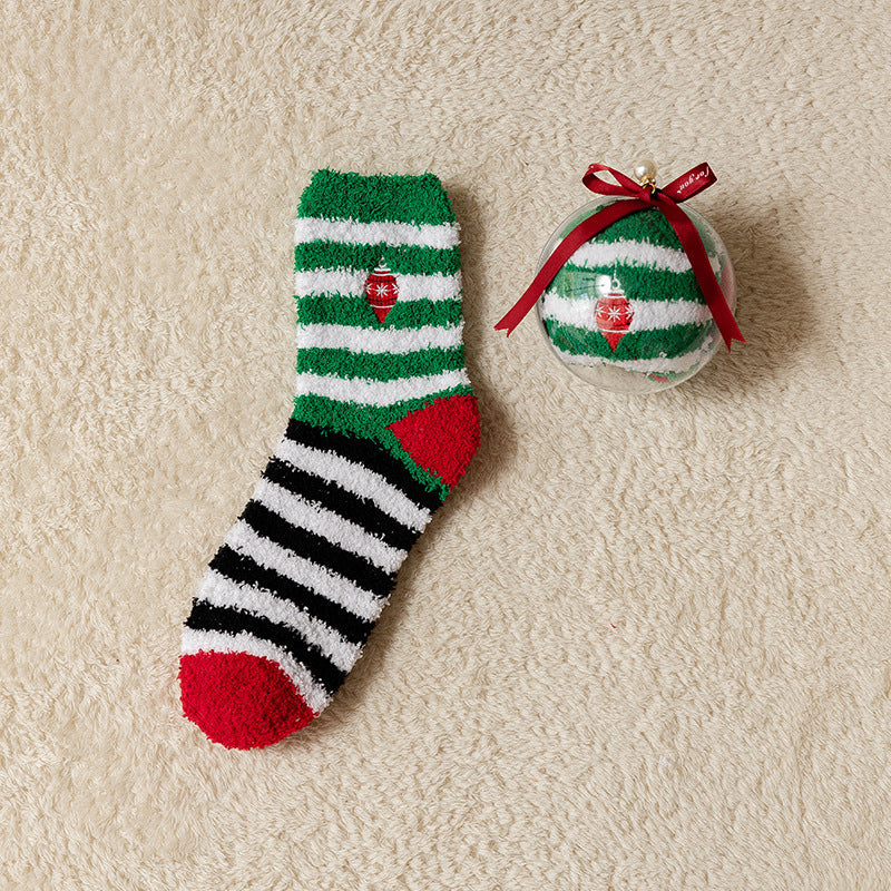 Tide Christmas Ball Coral Fleece Socks