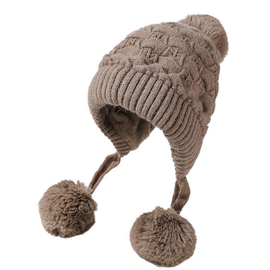 Shuttlecock Thickened Rabbit Fur Hat Children Fleece-lined Warm Knitted Hat