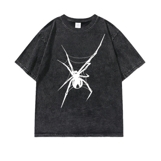 Washed Old Heavy Cotton T-shirt Spider Print