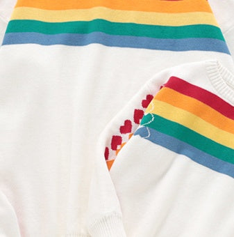 Rainbow Horizontal Bar Heart Knitted Pullover Parent-child Sweater