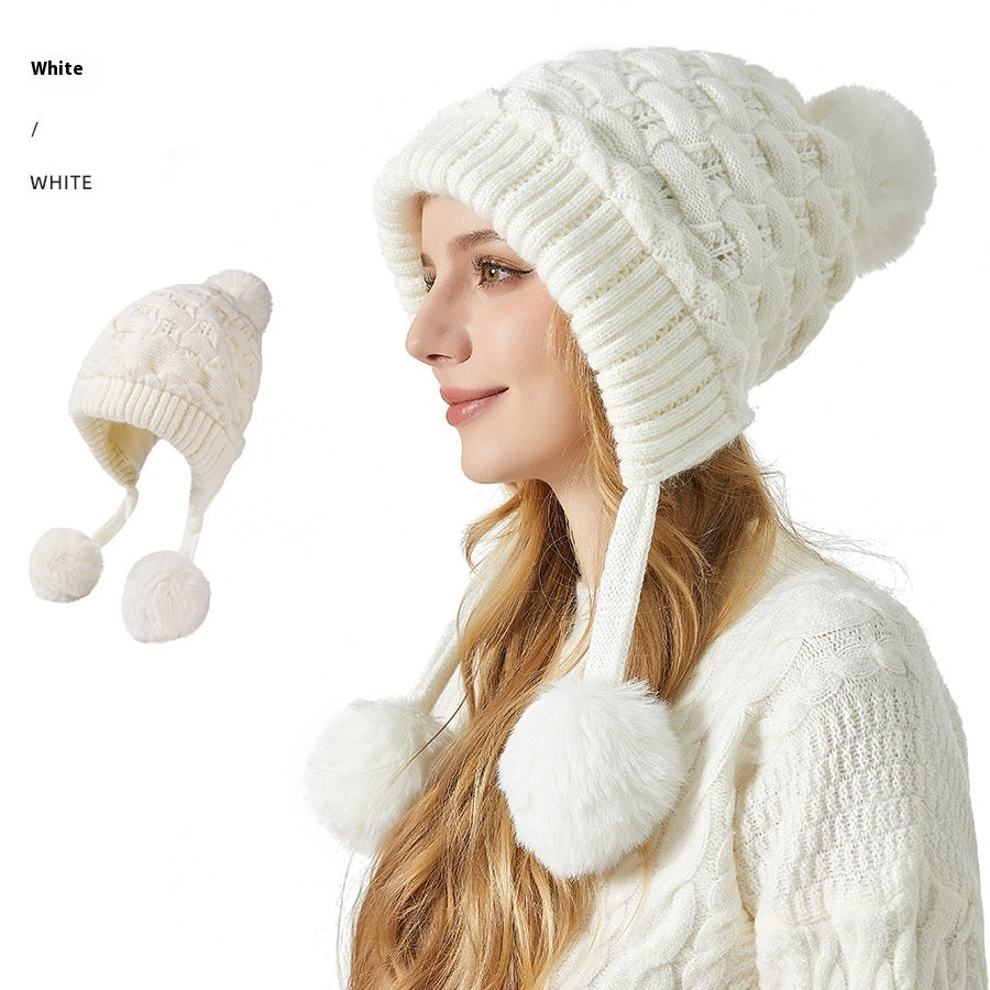 Shuttlecock Thickened Rabbit Fur Hat Children Fleece-lined Warm Knitted Hat