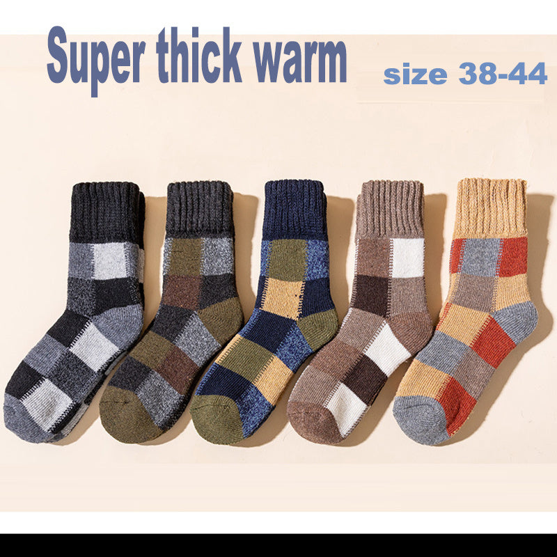 Thickened Wool Socks Men's Plush Warm Retro Checker