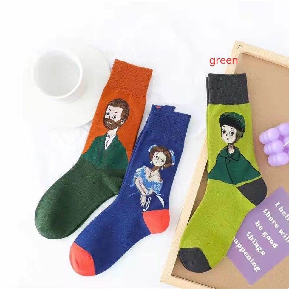 Cartoon High Tube Oil Painting Socks For Men And Women