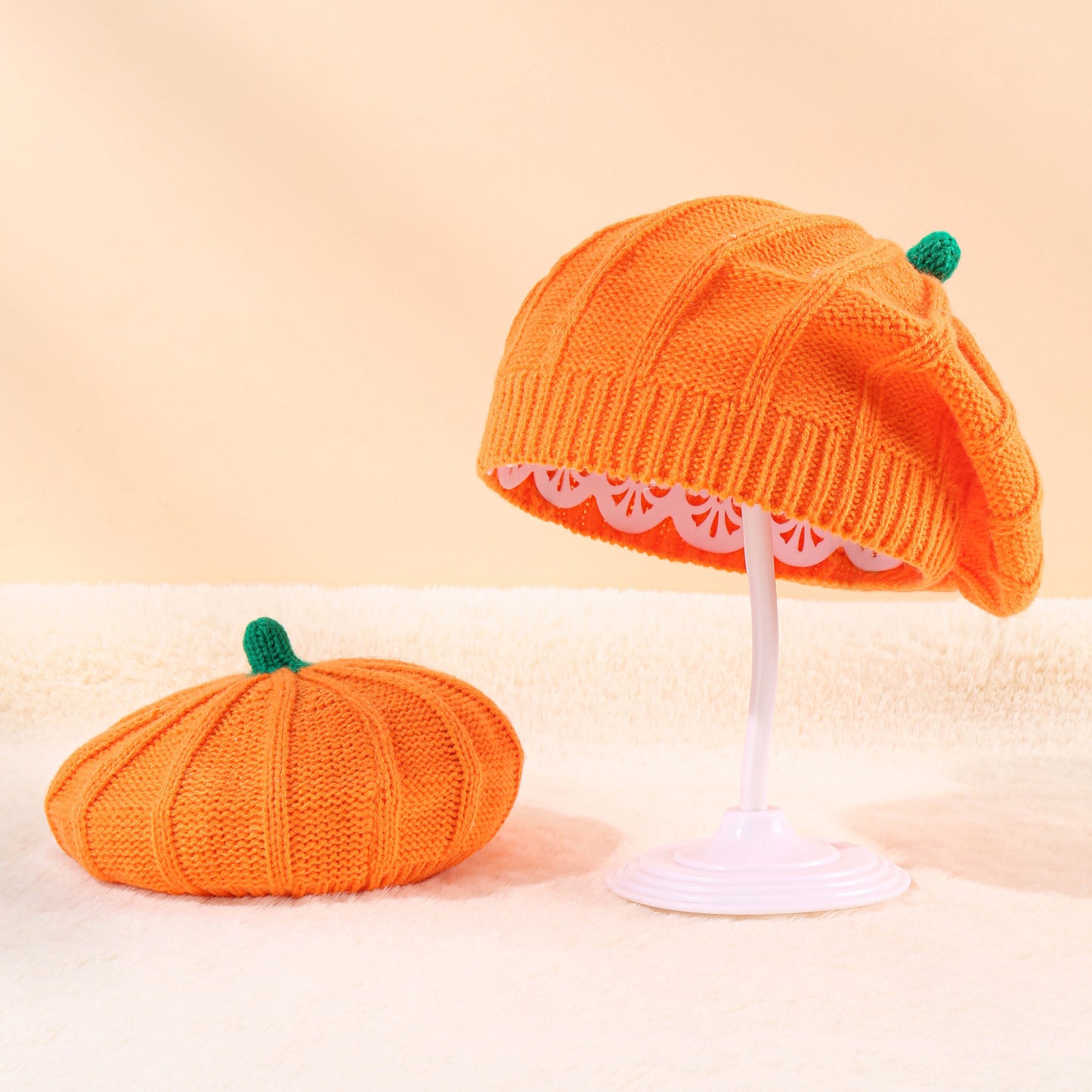 Halloween Pumpkin Parent Child Knitted Hat Warm And Cute Orange Beret