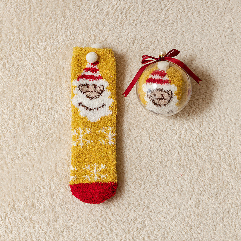 Tide Christmas Ball Coral Fleece Socks