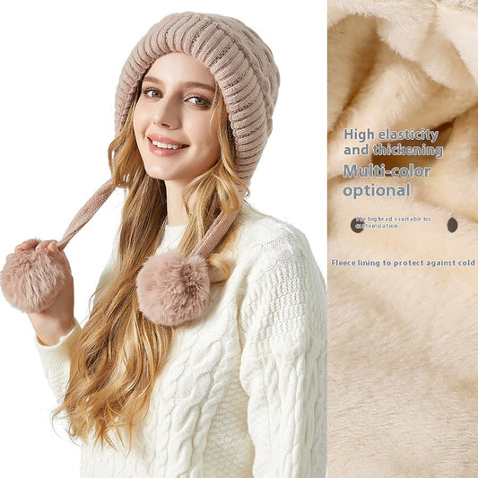 Shuttlecock Thickened Rabbit Fur Hat Children Fleece-lined Warm Knitted Hat