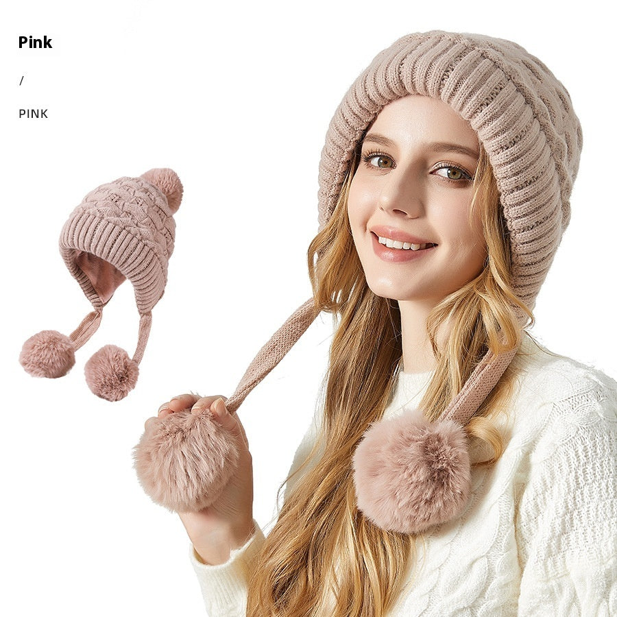 Shuttlecock Thickened Rabbit Fur Hat Children Fleece-lined Warm Knitted Hat