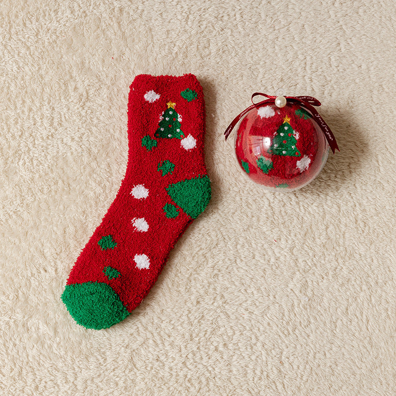 Tide Christmas Ball Coral Fleece Socks